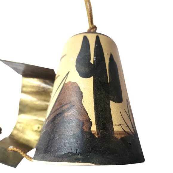 Hanging Bell Wind Chime Ceramic Brass Desert southwest cactus Rustic - Picture 2 of 4